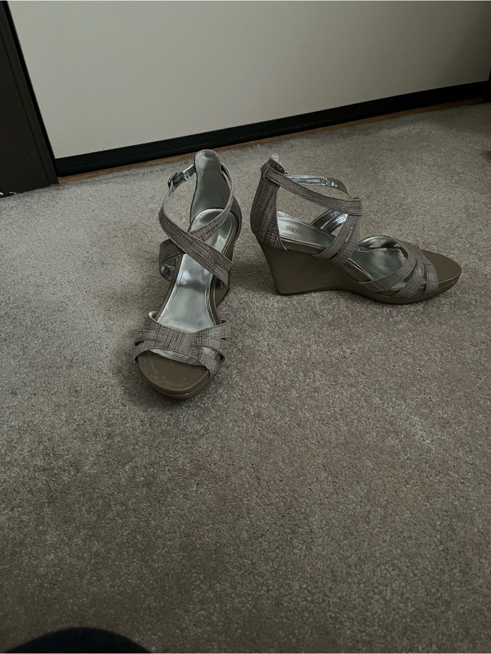 Kenneth Cole Reaction Taupe Crisscross Wedge Sandals